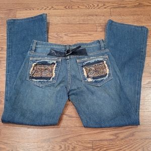 ABS by Allen Schwartz Distressed Beaded Embroidered Pockets Pattern Size 28